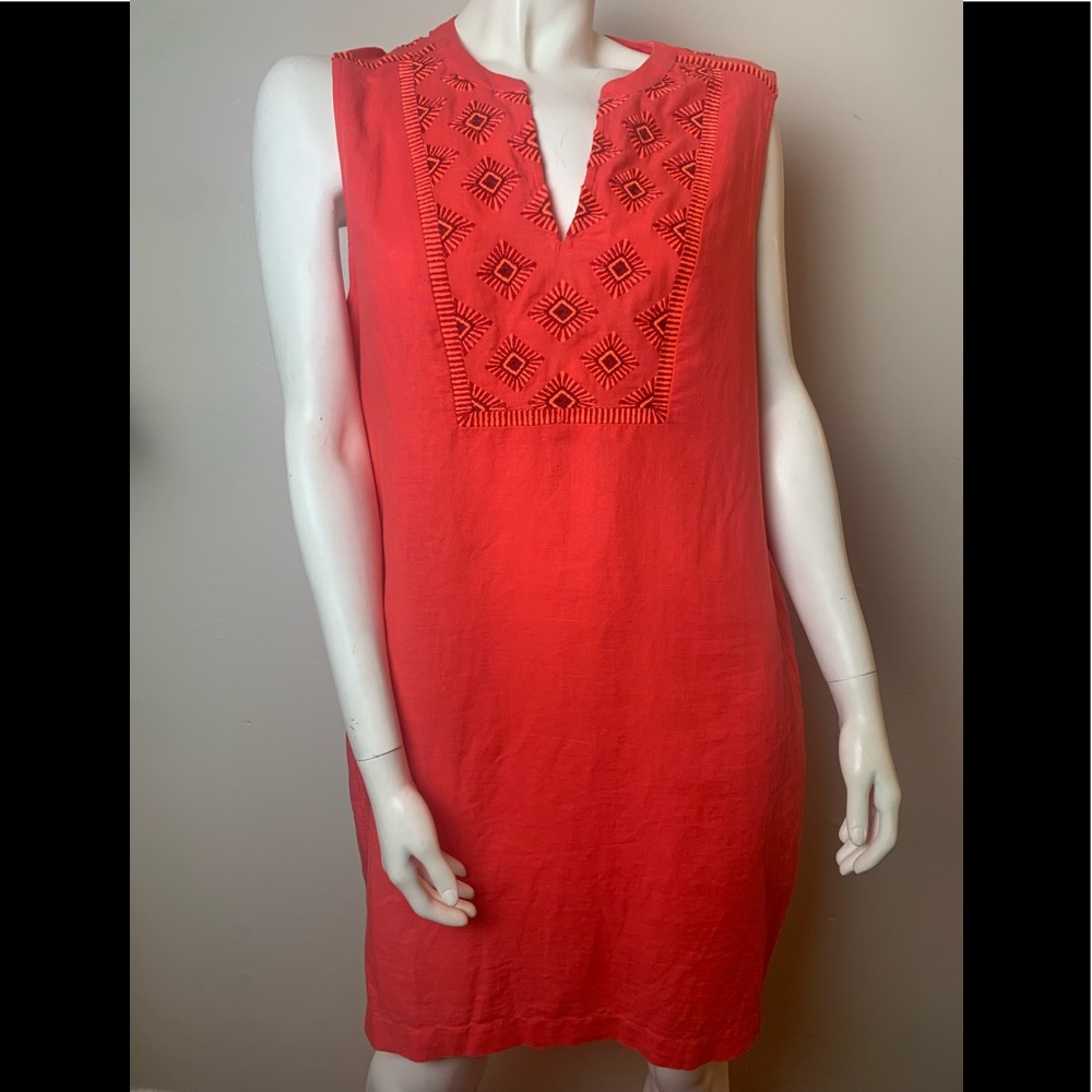 J Crew Red Sunburst Coral Embroided Shift Short L